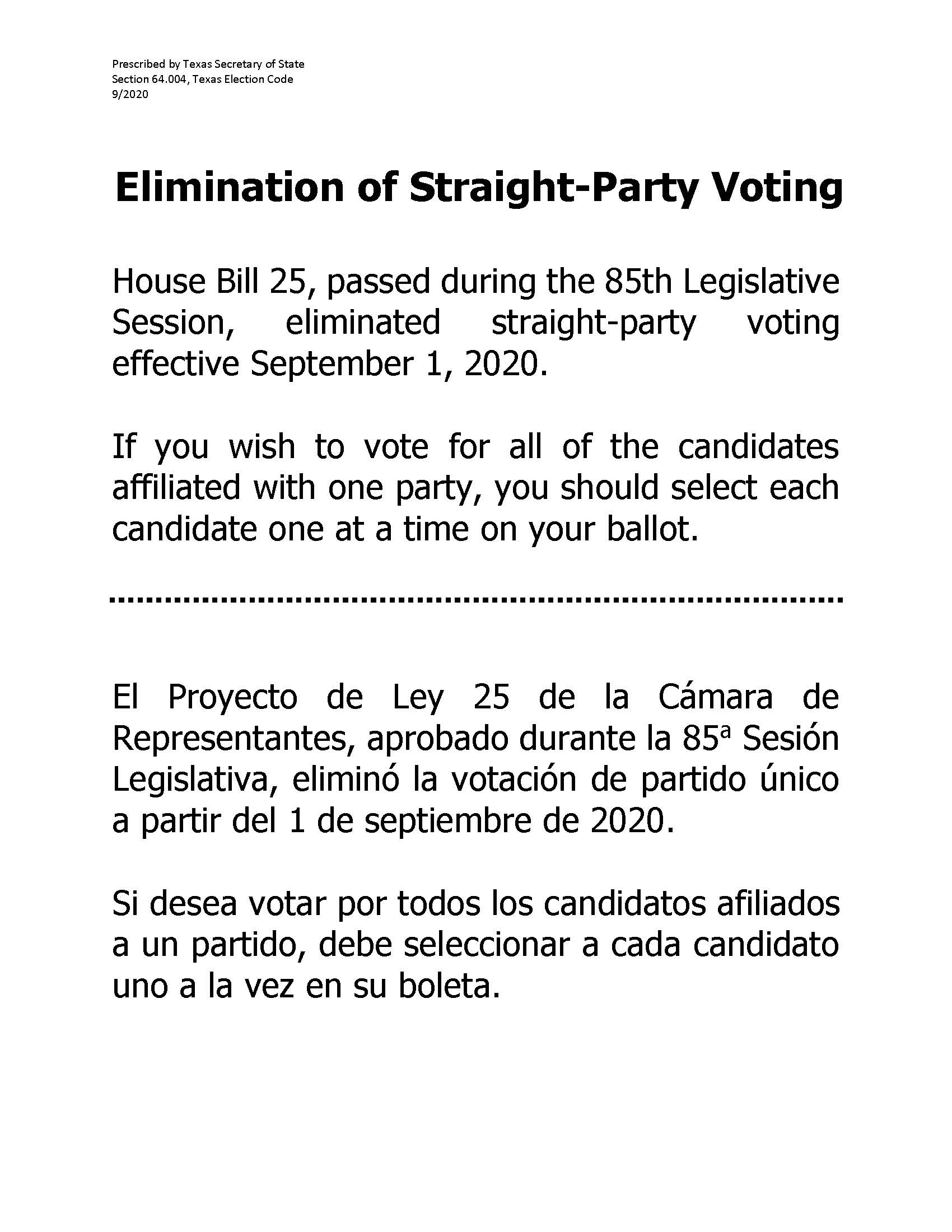 Link to PDF regarding Straight Ticket Party Elimination for the 2020 General Election
